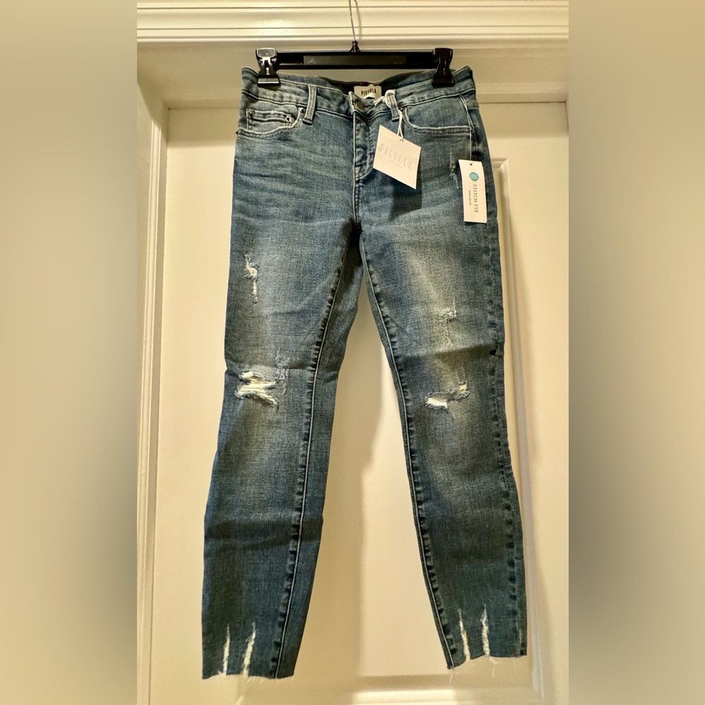 Pistola Arielle Skinny Distressed Scissor Cut Hem Jeans - Size 4P/27 Indigo NEW